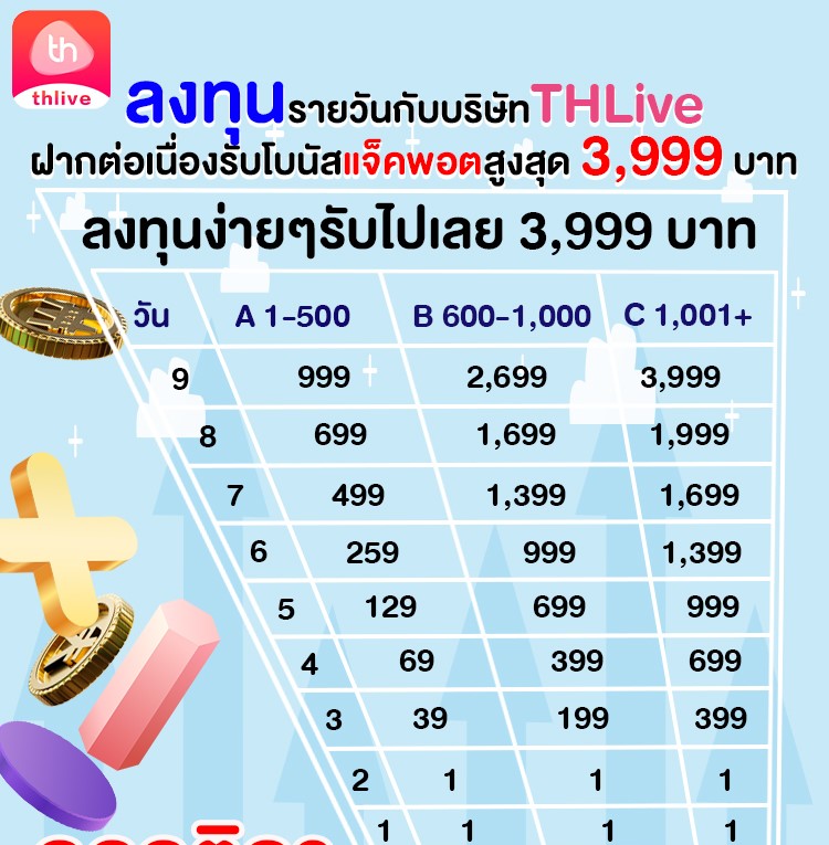 ลงทุนรายวันกับบริษัท THLIVE ฝากต่อเนื่องรับโบนัสแจ็คพอต